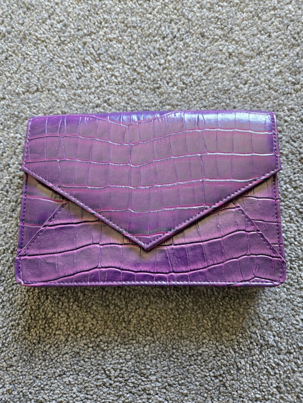 Croc-Embossed Purple Envelope Clutch